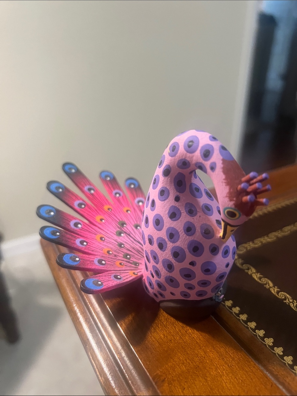 Decorative Pink and Purple Peacock Figurine for Birds & Home
